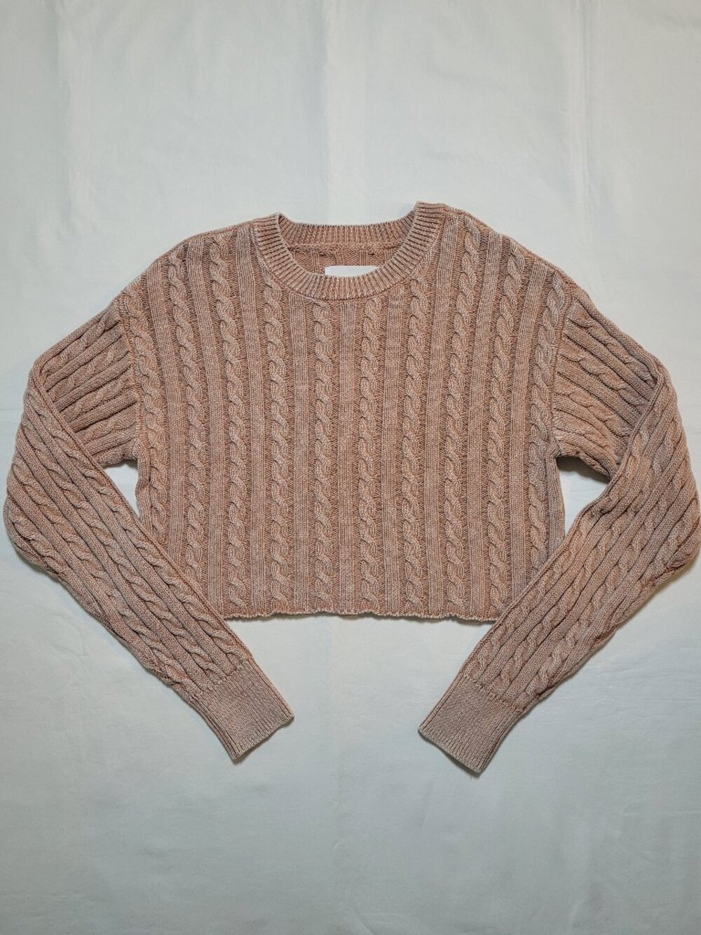 Aerie Cable Knit Cropped Sweater Tan Small Modern Prep NWT Coquette - Picture 2 of 9